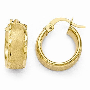 14k Yellow Gold Polished Diamond-cut Brushed Small Hoop Earrings