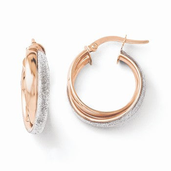 14k Rose Gold Fancy Glitter Infused Hoop Earrings
