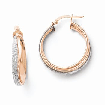 14k Rose Gold Fancy Glitter Infused Hoop Earrings