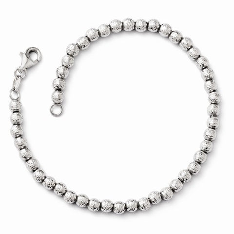 14K White Gold Diamond-Cut Beaded Bracelet