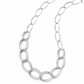 14K White Gold Polished & Diamond-Cut Link Necklace