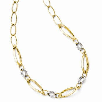 14K Two-Tone Polished and Diamond-Cut Link Necklace