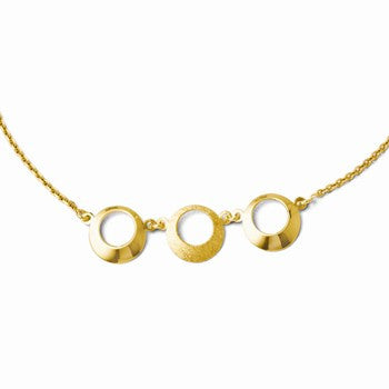 14K Yellow Gold Polished and Scratch Finish Circle Necklace