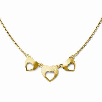 14K Yellow Gold Polished and Scratch Finish Heart Necklace
