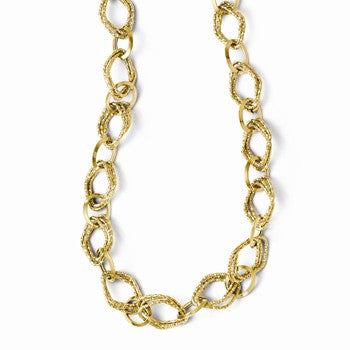 14K Yellow Gold Polished and Textured Fancy Link Necklace