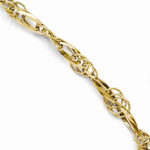 14K Yellow Gold Polished and Textured Fancy Link Bracelet