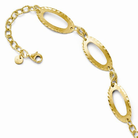 14K Yellow Gold Diamond-Cut and Sat Fancy Link Bracelet