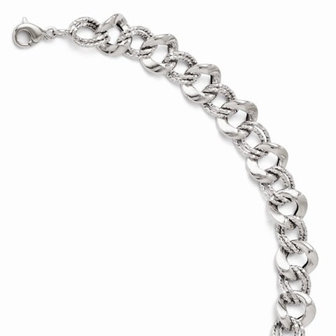 14K White Gold Polished and Textured Link Bracelet