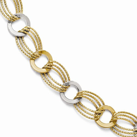 14K White and Yellow Gold Polished and Textured Fancy Link Bracelet