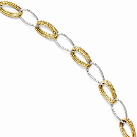 14K White and Yellow Gold Polished and Textured Fancy Link Bracelet