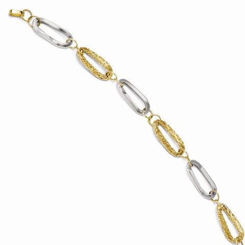 14K White and Yellow Gold Polished and Textured Fancy Link Bracelet