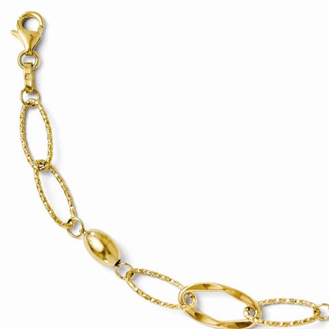 14K Yellow Gold Polished and Textured Fancy Link Bracelet