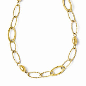 14K Yellow Gold Polished and Textured Fancy Link Necklace