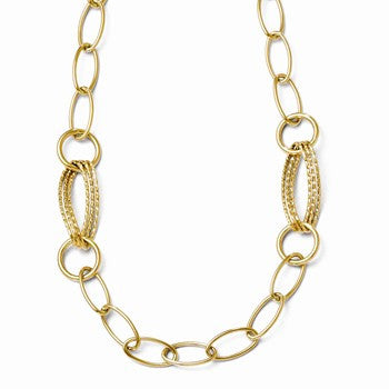 14k Yellow Gold Polished & Textured Link Necklace
