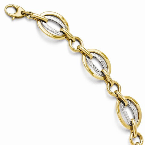 14K White and Yellow Gold Polished and Textured Fancy Link Bracelet