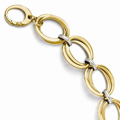 14K White and Yellow Gold Polished Circle Link Bracelet