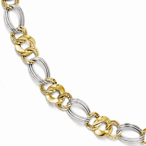 14K White and Yellow Gold Polished and Textured Fancy Link Bracelet
