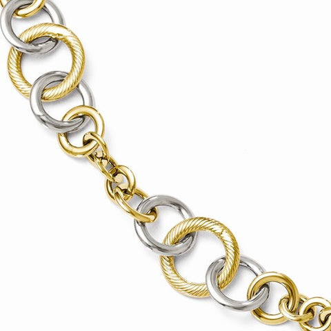 14K White and Yellow Gold Polished and Textured Fancy Link Bracelet
