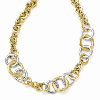 14K Two-Tone Polished and Textured Fancy Link Necklace