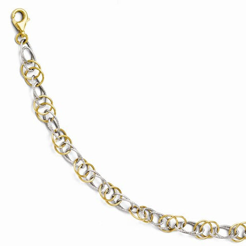 14K White and Yellow Gold Polished and Textured Fancy Link Bracelet