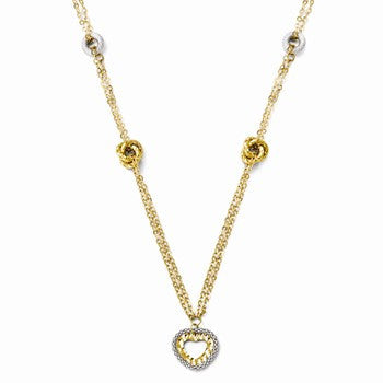 14K Two-Tone Polished and Diamond-Cut Fancy Heart Necklace