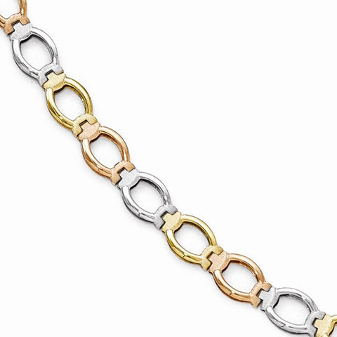 14K Tri-Color Gold Polished and Sat Link Bracelet