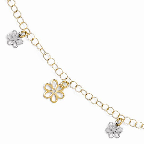 14K White and Yellow Gold Polished Flower Bracelet