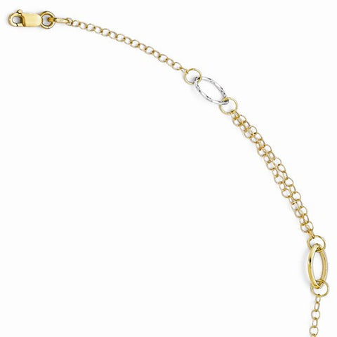 14K White and Yellow Gold Polished Link Anklet