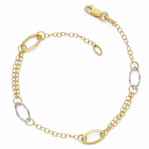 14K White and Yellow Gold Polished Link Bracelet