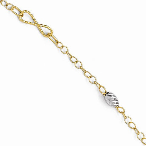 14K White and Yellow Gold Polished and Diamond-Cut Bracelet