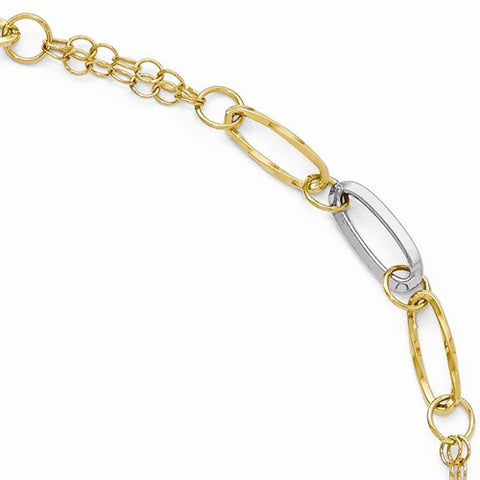 14K White and Yellow Gold Polished and Textured Bracelet