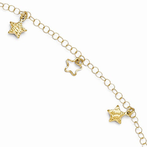 14K Yellow Gold Polished and Diamond-Cut Star Bracelet