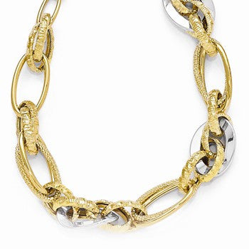 14K Two-Tone Polished & Textured Fancy Link Necklace