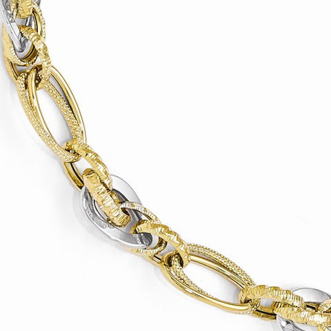14K White and Yellow Gold Polished & Textured Fancy Link Bracelet
