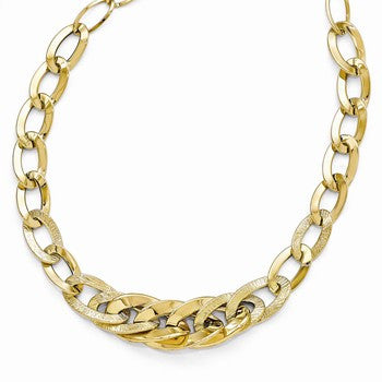 14K Yellow Gold Polished & Textured Fancy Link Necklace