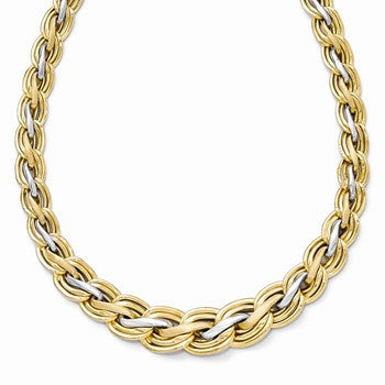 14K Yellow Gold & Rhodium Rhodium-Plated Polished and Satin Necklace