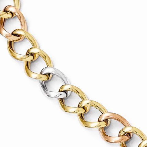 14K Tri-Color Gold Polished Link Bracelet