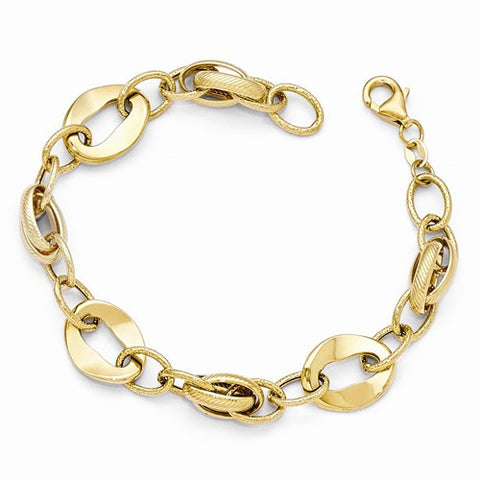 14K Yellow Gold Polished and Textured Fancy Link Bracelet