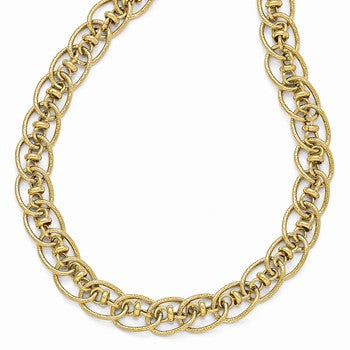 14K Yellow Gold Polished and Textured Fancy Link Necklace