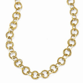 14K Yellow Gold Polished and Textured Fancy Link Necklace