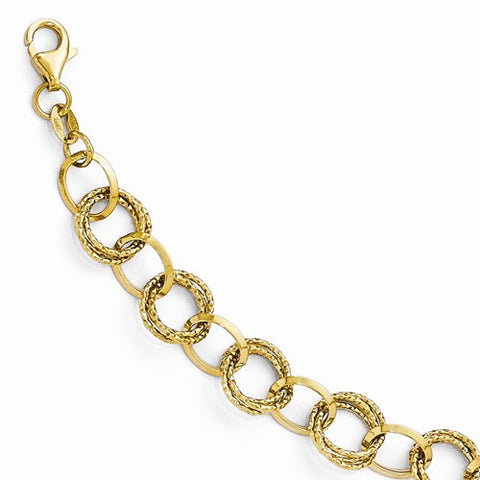 14K Yellow Gold Polished and Textured Fancy Link Bracelet
