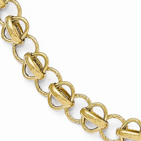 14K Yellow Gold Polished and Textured Fancy Link Bracelet