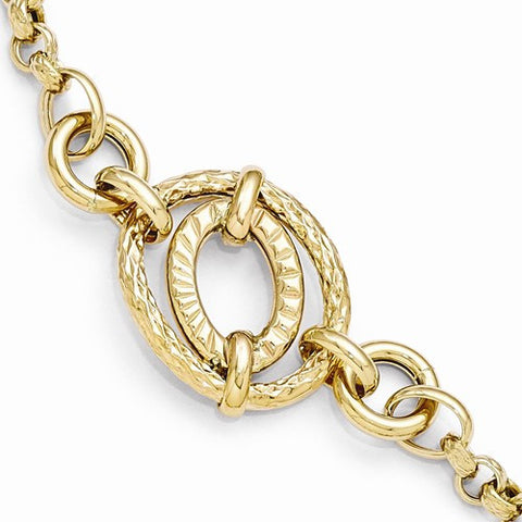 14K Yellow Gold Polished and Textured Fancy Link Bracelet