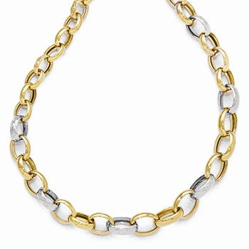 14K Two-Tone Polished and Textured Link Necklace