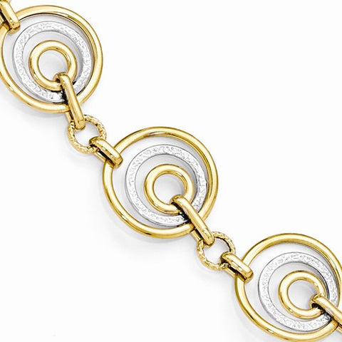 14K White and Yellow Gold Polished and Textured Fancy Link Bracelet