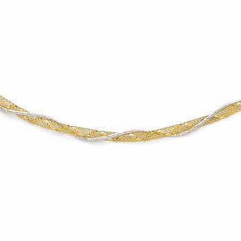 14K Two-Tone Mesh and Diamond-Cut Necklace