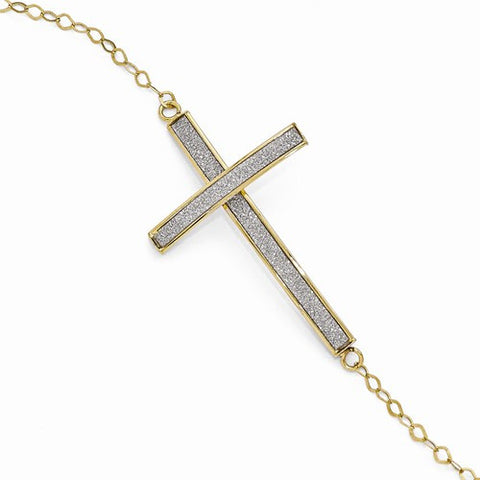 14K Yellow Gold Glitter Infused Sidways Cross Bracelet