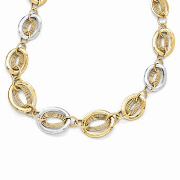 14K Two-Tone Polished and Textured Fancy Link Neckalce, 18 inch