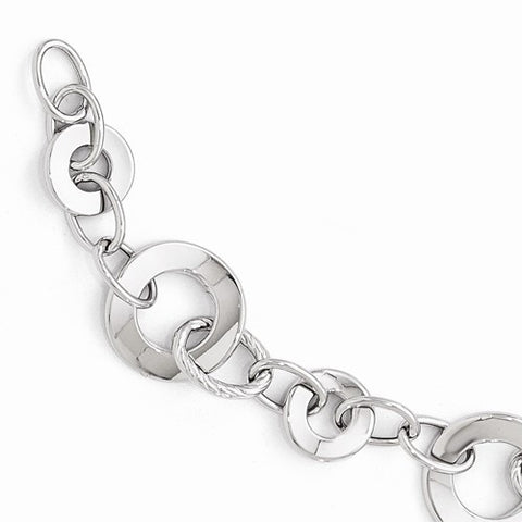 14K White Gold Polished Textured Link Bracelet