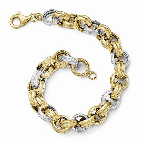 14K White and Yellow Gold Polished Fancy Link Bracelet